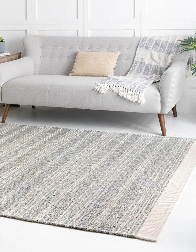 Gray 4' 1 x 6' 1 Lariat Rectangle Area Rug All Natural Jute & Wool With Cotton Backing Premium Carpet for Living Rooms, Dining, Office for Sale at Rug Engine