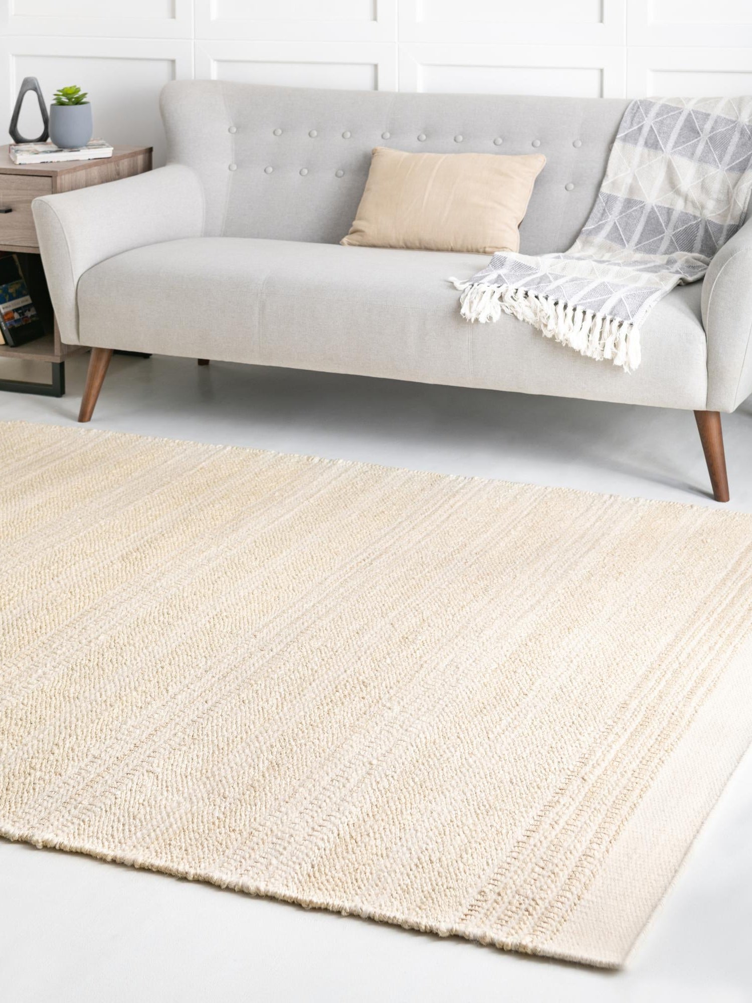 Ivory and White 7' 10 x 10' Lariat Rectangle Area Rug All Natural Jute & Wool With Cotton Backing Premium Carpet for Living Rooms, Dining, Office for Sale at Rug Engine