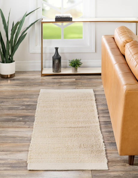 Ivory and White 2' 7 x 10' Lariat Runner Area Rug All Natural Jute & Wool With Cotton Backing Premium Carpet for Living Rooms, Dining, Office for Sale at Rug Engine