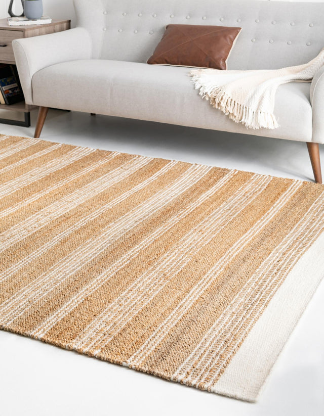 Natural 4' 1 x 6' 1 Lariat Rectangle Area Rug All Natural Jute & Wool With Cotton Backing Premium Carpet for Living Rooms, Dining, Office for Sale at Rug Engine
