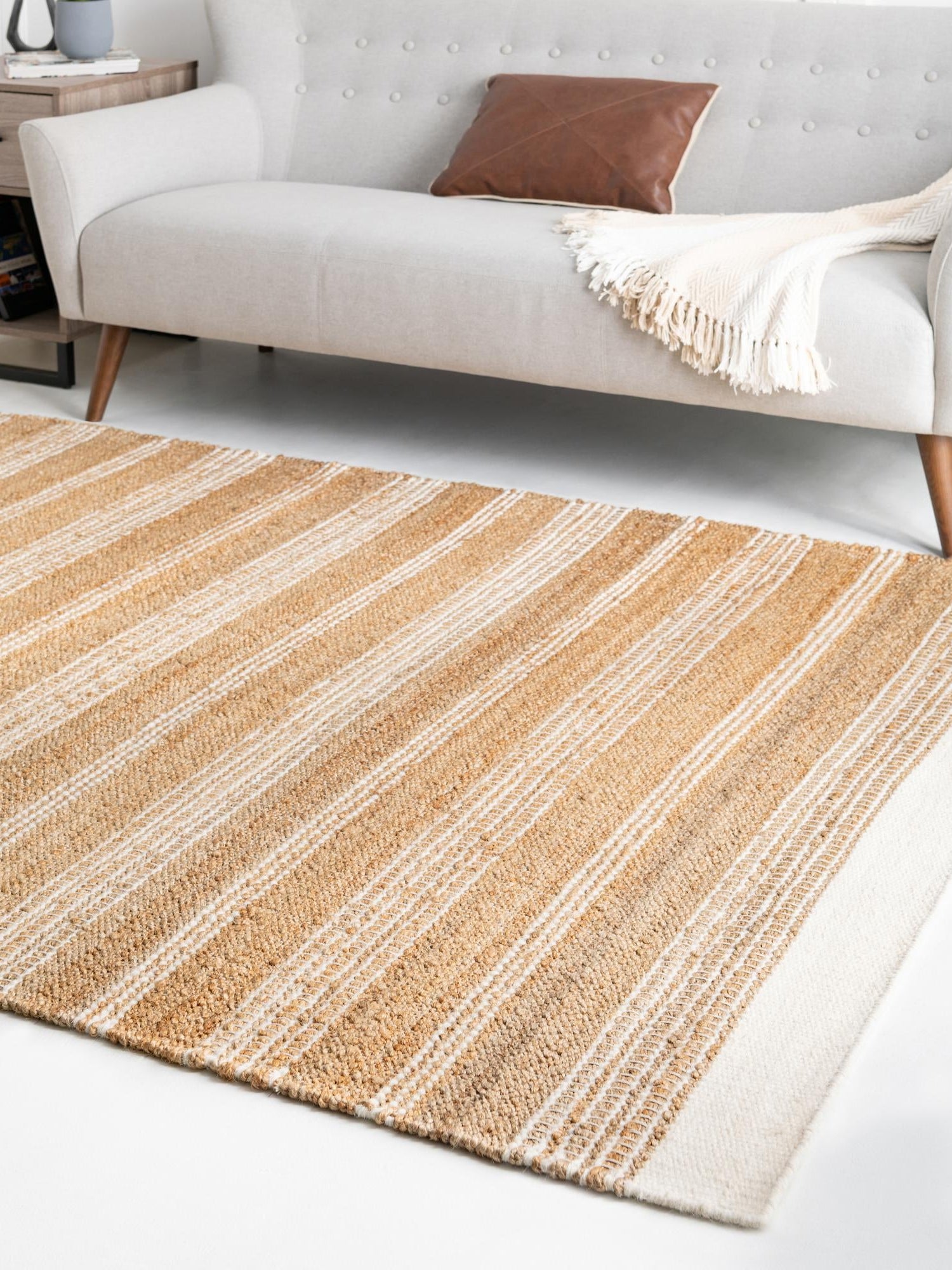 Natural 5' 1 x 8' Lariat Rectangle Area Rug All Natural Jute & Wool With Cotton Backing Premium Carpet for Living Rooms, Dining, Office for Sale at Rug Engine
