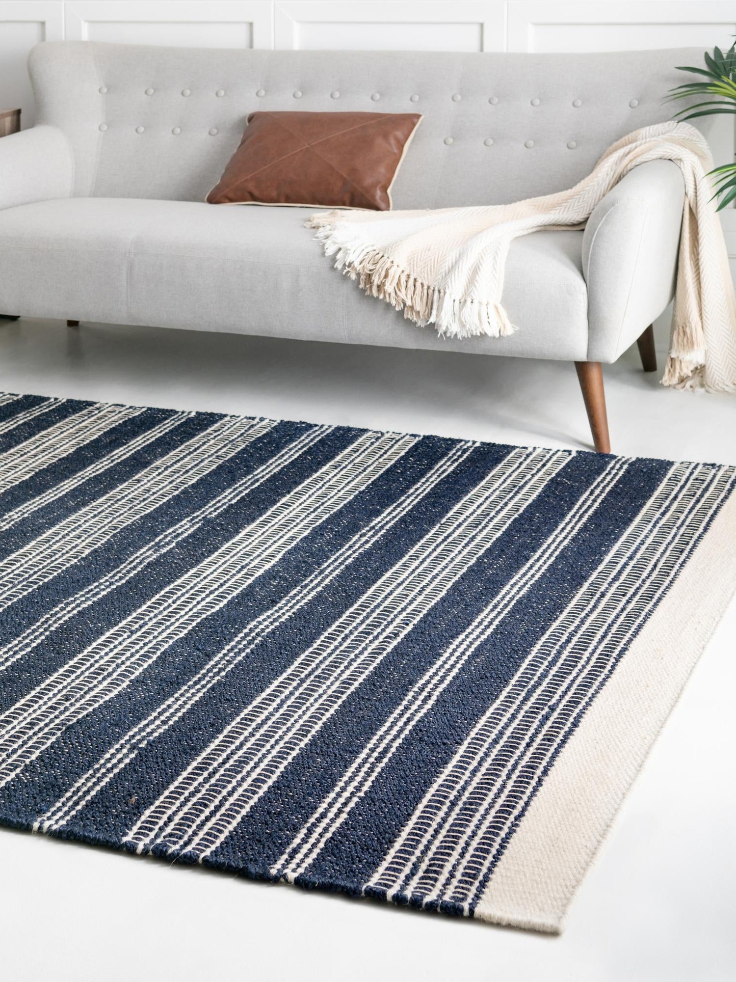 Navy Blue 6' 1 x 9' Lariat Rectangle Area Rug All Natural Jute & Wool With Cotton Backing Premium Carpet for Living Rooms, Dining, Office for Sale at Rug Engine