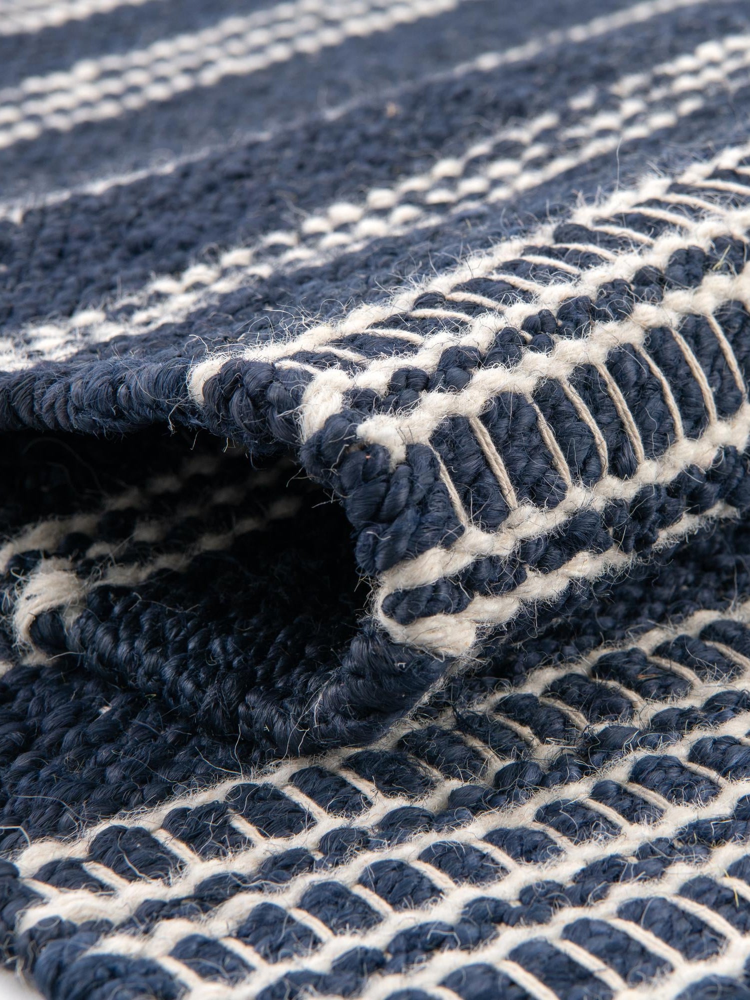 Navy Blue 7' 10 x 10' Lariat Rectangle Area Rug All Natural Jute & Wool With Cotton Backing Premium Carpet for Living Rooms, Dining, Office for Sale at Rug Engine