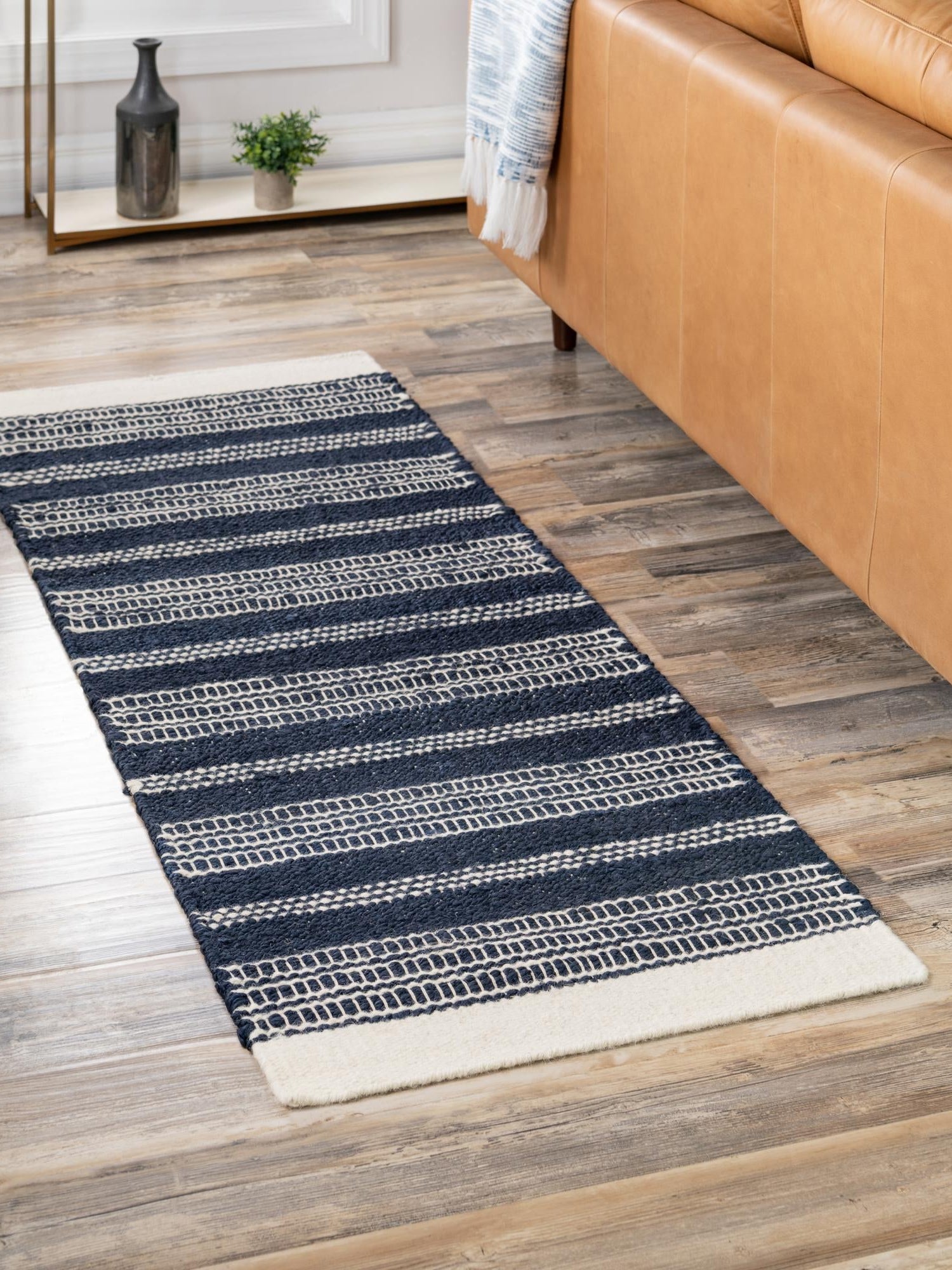 Navy Blue 2' x 5' 1 Lariat Runner Area Rug All Natural Jute & Wool With Cotton Backing Premium Carpet for Living Rooms, Dining, Office for Sale at Rug Engine