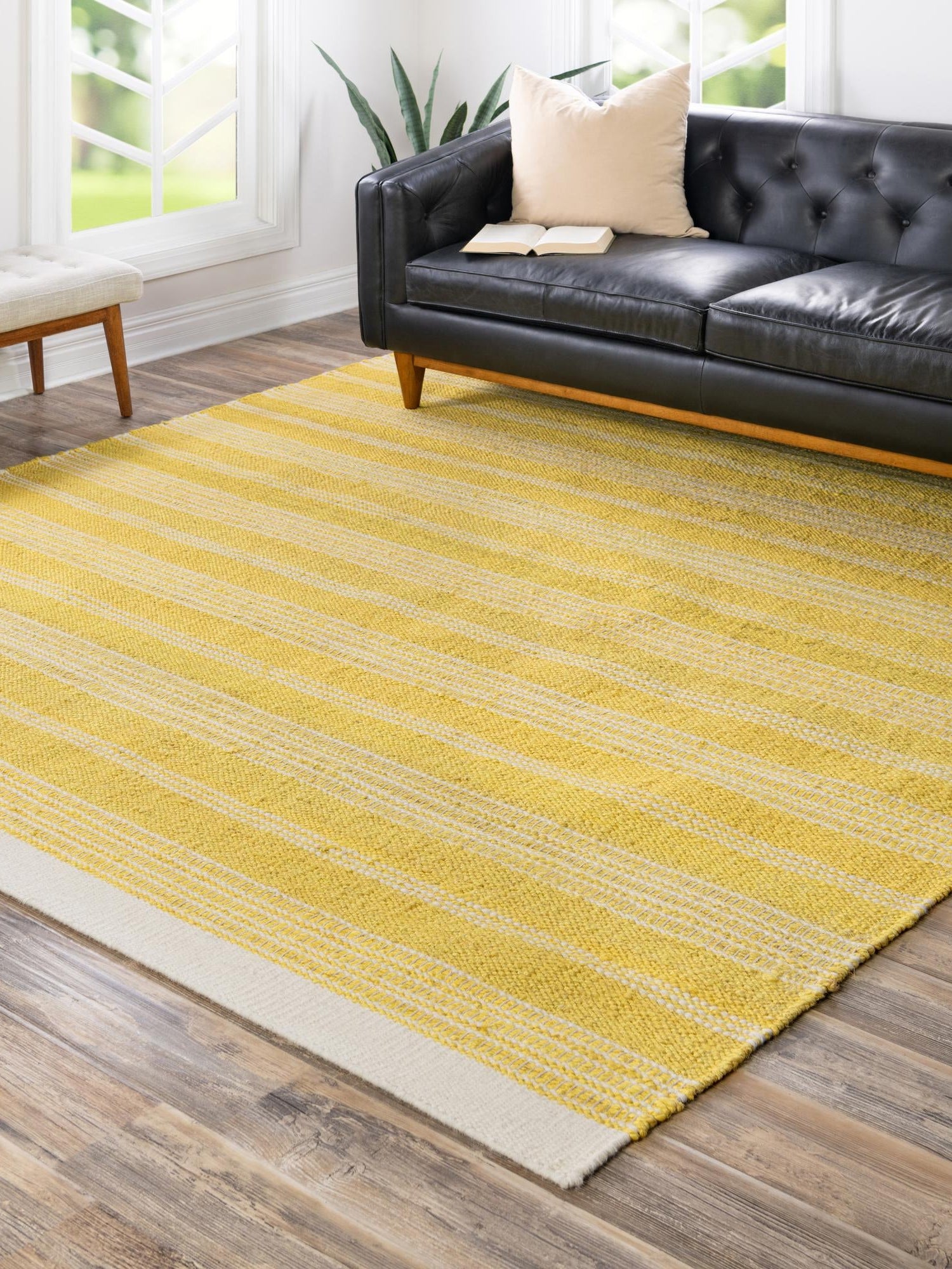 Sunshine Yellow 10' x 10' Lariat Square Area Rug All Natural Jute & Wool With Cotton Backing Premium Carpet for Living Rooms, Dining, Office for Sale at Rug Engine