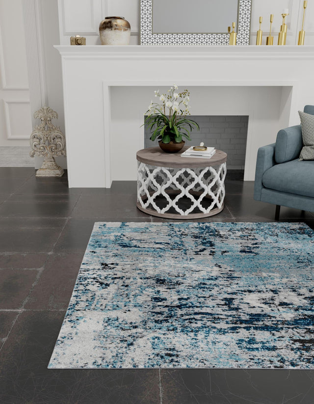 Blue 7' 10 x 7' 10 Leipzig Square Area Rug 75% Polypropylene & 25% Polyester Modern Contemporary Carpet for Kitchens, Bedroom, Living Room Home Decor for Sale at Rug Engine