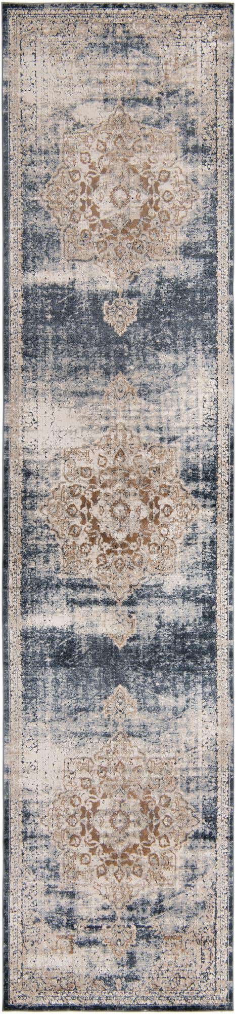 Dark Blue 2' 7 x 12' Chateau Runner Area Rug 85% Polypropylene & 15% Chenille With Cotton Backing Traditional Vintage Distressed Carpet for Classical Interior Design Decorating for Sale at Rug Engine