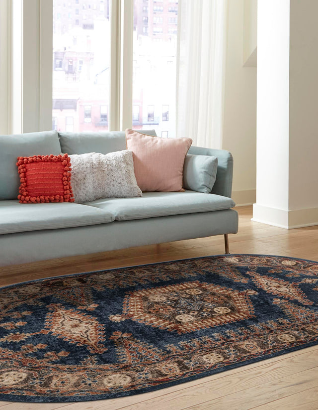 Blue 5' 3 x 8' Utopia Oval Area Rug Traditional Vintage Persian Inspired Vivid Color Durable Carpet for Unique Interiors for Sale at Rug Engine