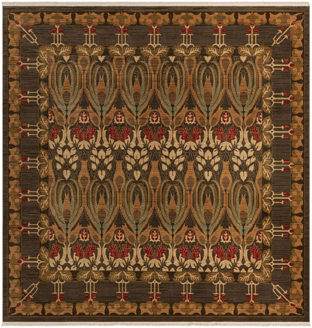 Brown 10' x 10' Edinburgh Square Area Rug 100% Polypropylene Easy Clean With Cotton Backing Traditional Classic Design Carpet for Living, Dining Room, Office for Sale at Rug Engine