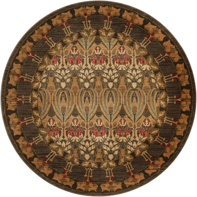Brown 5' 1 x 5' 1 Edinburgh Round Area Rug 100% Polypropylene Easy Clean With Cotton Backing Traditional Classic Design Carpet for Living, Dining Room, Office for Sale at Rug Engine