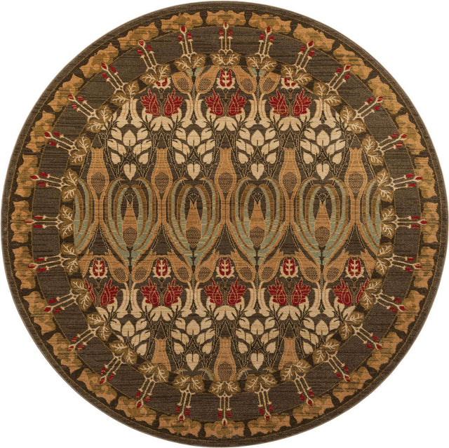 Brown 8' x 8' Edinburgh Round Area Rug 100% Polypropylene Easy Clean With Cotton Backing Traditional Classic Design Carpet for Living, Dining Room, Office for Sale at Rug Engine