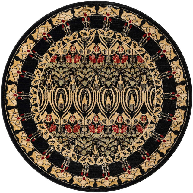 Black 5' 1 x 5' 1 Edinburgh Round Area Rug 100% Polypropylene Easy Clean With Cotton Backing Traditional Classic Design Carpet for Living, Dining Room, Office for Sale at Rug Engine