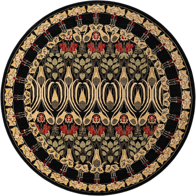 Black 8' x 8' Edinburgh Round Area Rug 100% Polypropylene Easy Clean With Cotton Backing Traditional Classic Design Carpet for Living, Dining Room, Office for Sale at Rug Engine