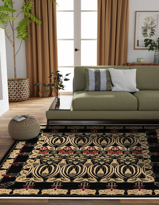 Black 8' x 8' Edinburgh Square Area Rug 100% Polypropylene Easy Clean With Cotton Backing Traditional Classic Design Carpet for Living, Dining Room, Office for Sale at Rug Engine