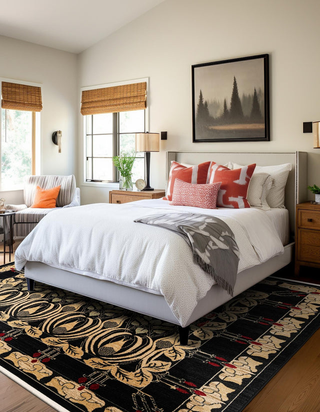 Black 10' x 10' Edinburgh Square Area Rug 100% Polypropylene Easy Clean With Cotton Backing Traditional Classic Design Carpet for Living, Dining Room, Office for Sale at Rug Engine