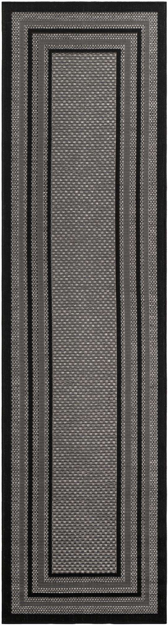 Gray 2' 7 x 10' Outdoor Border Runner Area Rug Weather Resistant for Patio, Deck, Terrace, Balcony, Porch 100% Polypropylene Classic Bordered Carpet for Sale at Rug Engine