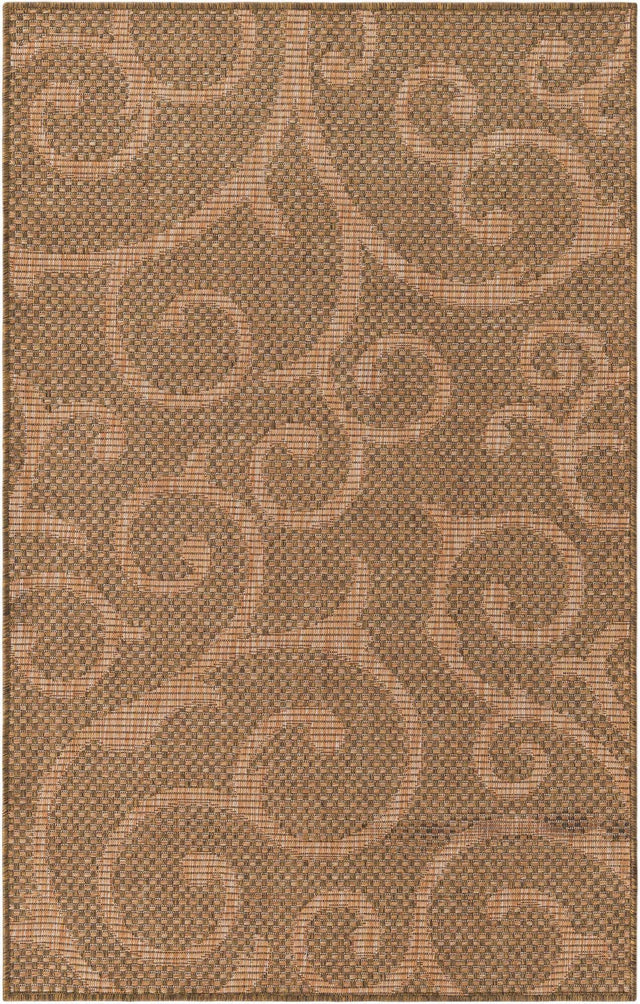 Brown 3' 3 x 5' 3 Outdoor Botanical Rectangle Area Rug Weather Resistant for Patio, Deck, Terrace, Balcony, Porch Polypropylene Garden Floral Tropical Carpet for Sale at Rug Engine