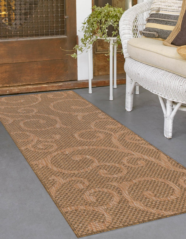 Brown 2' x 6' 1 Outdoor Botanical Runner Area Rug Weather Resistant for Patio, Deck, Terrace, Balcony, Porch Polypropylene Garden Floral Tropical Carpet for Sale at Rug Engine