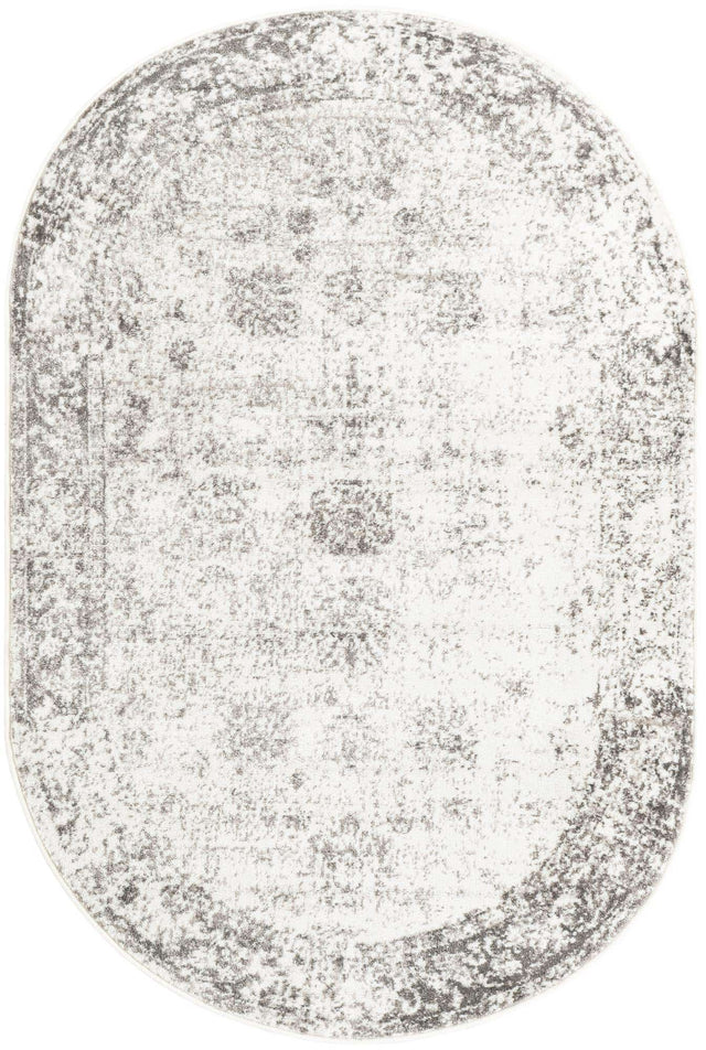 Gray 4' 1 x 6' 1 Sofia Oval Area Rug Durable Easy Clean Stain Resistant Unique Carpet for Affordable Interior Home Design for Sale at Rug Engine
