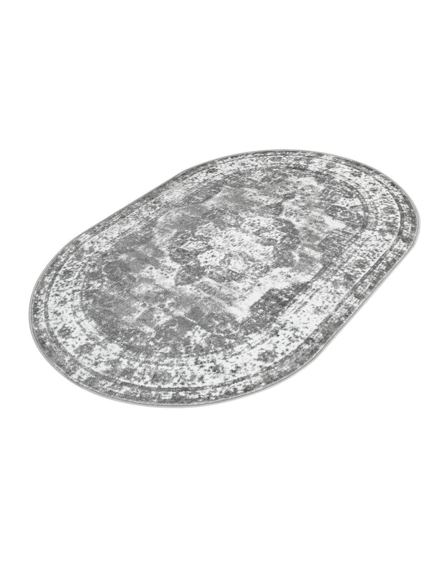 Gray 4' 1 x 6' 1 Sofia Oval Area Rug Durable Easy Clean Stain Resistant Unique Carpet for Affordable Interior Home Design for Sale at Rug Engine