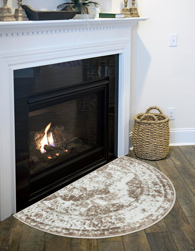 Beige 3' 1 x 6' 1 Sofia Hearth Half-Round Semicircle Area Rug Durable Easy Clean Stain Resistant Unique Carpet for Affordable Interior Home Design for Sale at Rug Engine