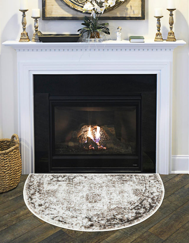 Beige 3' 1 x 6' 1 Sofia Hearth Half-Round Semicircle Area Rug Durable Easy Clean Stain Resistant Unique Carpet for Affordable Interior Home Design for Sale at Rug Engine