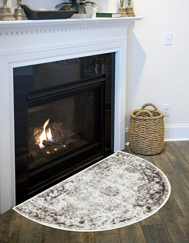 Beige 3' 1 x 6' 1 Sofia Hearth Half-Round Semicircle Area Rug Durable Easy Clean Stain Resistant Unique Carpet for Affordable Interior Home Design for Sale at Rug Engine