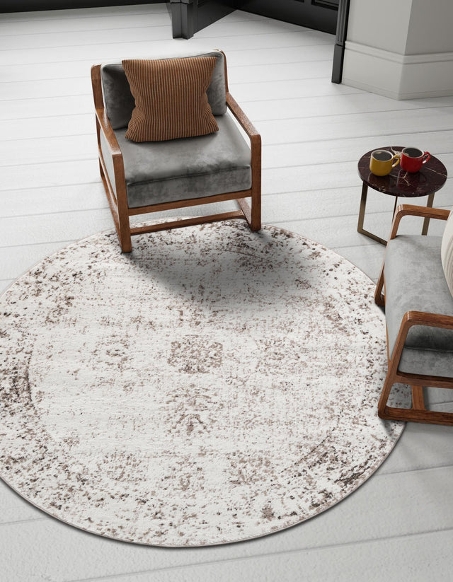 Beige 4' 1 x 4' 1 Sofia Round Area Rug Durable Easy Clean Stain Resistant Unique Carpet for Affordable Interior Home Design for Sale at Rug Engine