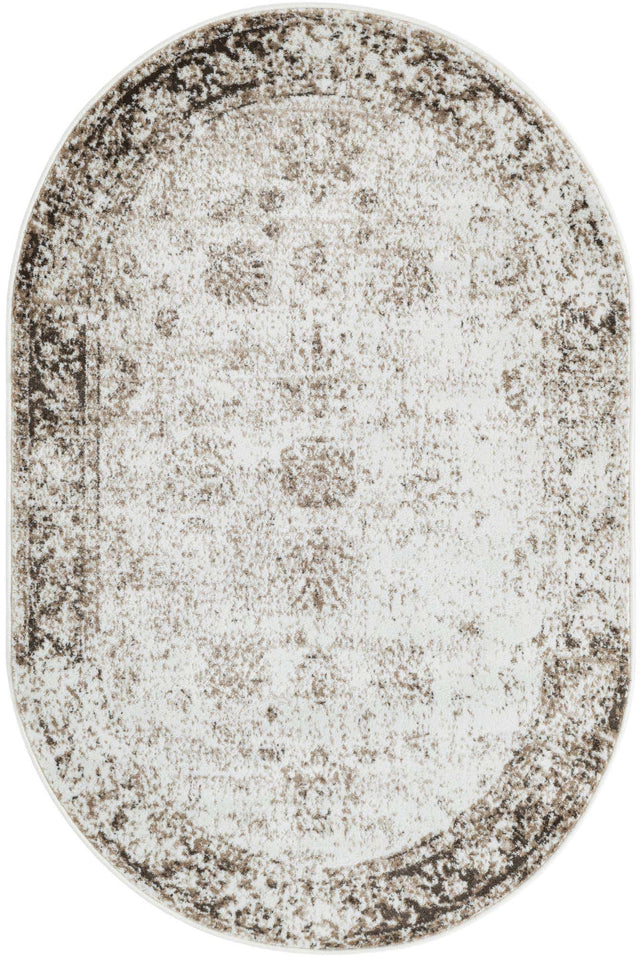 Beige 4' 1 x 6' 1 Sofia Oval Area Rug Durable Easy Clean Stain Resistant Unique Carpet for Affordable Interior Home Design for Sale at Rug Engine
