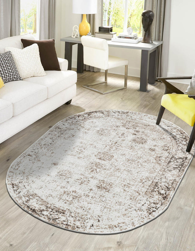 Beige 7' 10 x 10' Sofia Oval Area Rug Durable Easy Clean Stain Resistant Unique Carpet for Affordable Interior Home Design for Sale at Rug Engine