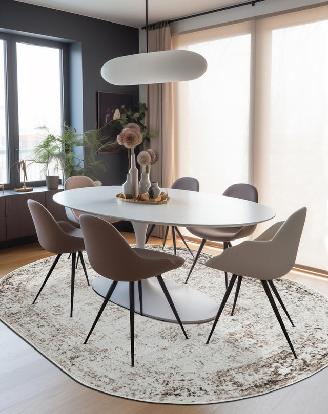 Beige 7' 10 x 10' Sofia Oval Area Rug Durable Easy Clean Stain Resistant Unique Carpet for Affordable Interior Home Design for Sale at Rug Engine