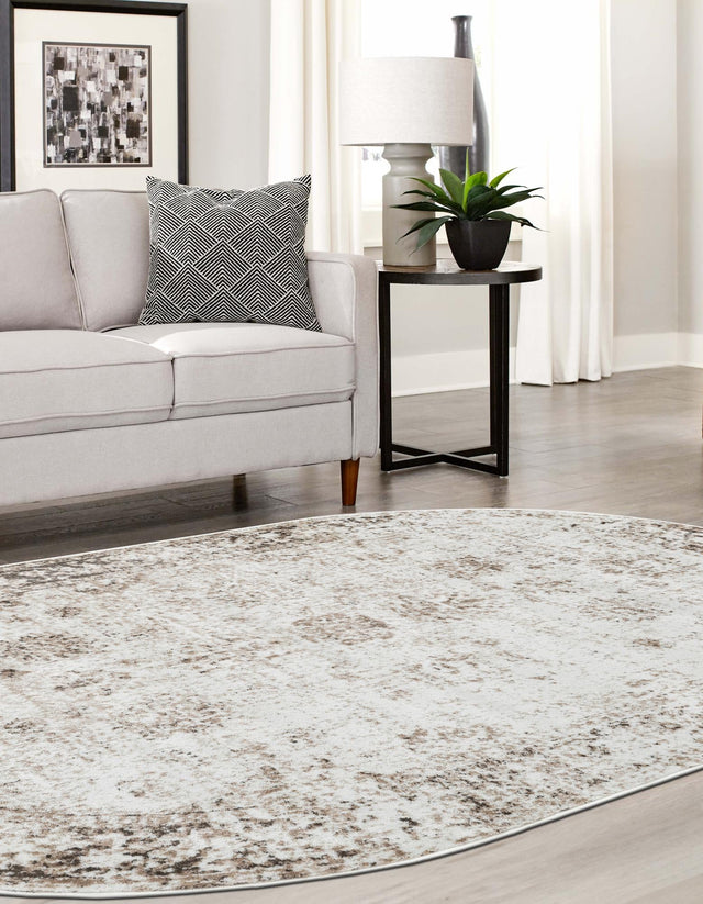 Beige 7' 10 x 10' Sofia Oval Area Rug Durable Easy Clean Stain Resistant Unique Carpet for Affordable Interior Home Design for Sale at Rug Engine
