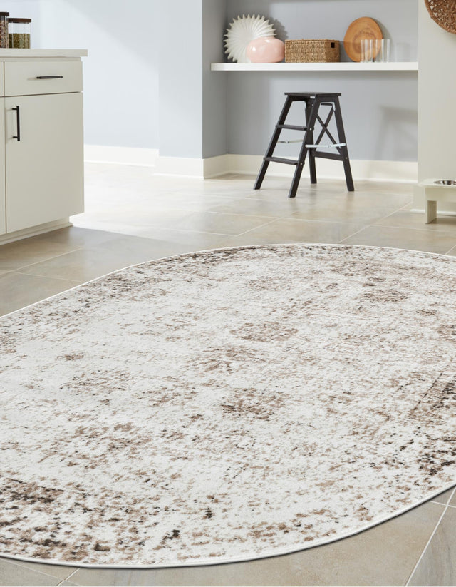 Beige 4' 1 x 6' 1 Sofia Oval Area Rug Durable Easy Clean Stain Resistant Unique Carpet for Affordable Interior Home Design for Sale at Rug Engine