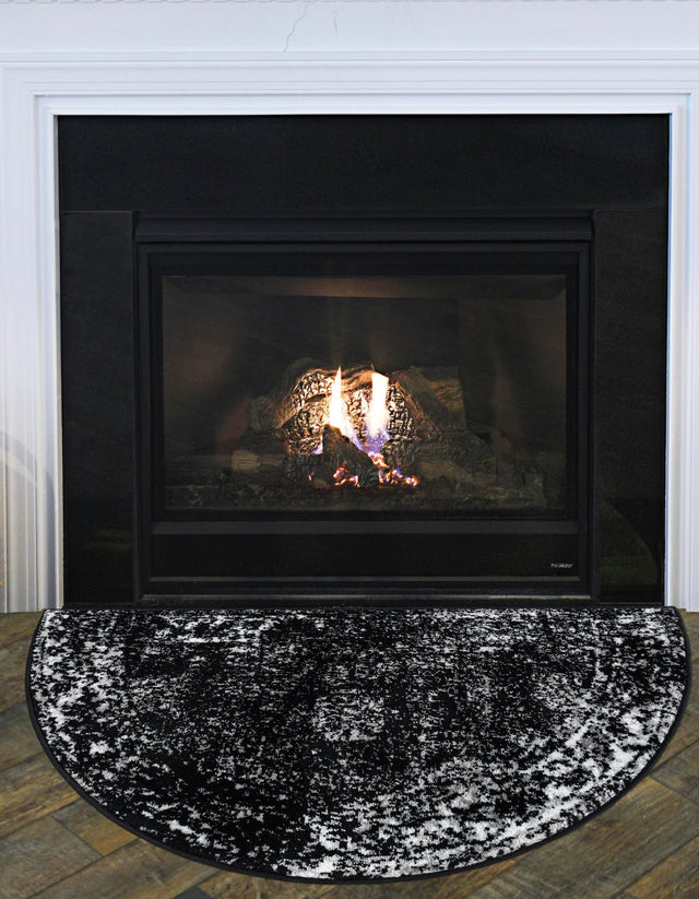 Black 2' 2 x 3' 7 Sofia Hearth Half-Round Semicircle Area Rug Durable Easy Clean Stain Resistant Unique Carpet for Affordable Interior Home Design for Sale at Rug Engine