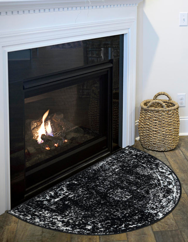Black 2' 2 x 3' 7 Sofia Hearth Half-Round Semicircle Area Rug Durable Easy Clean Stain Resistant Unique Carpet for Affordable Interior Home Design for Sale at Rug Engine