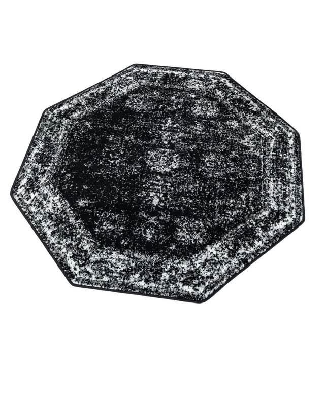Black 4' 1 x 4' 1 Sofia Octagon Area Rug Durable Easy Clean Stain Resistant Unique Carpet for Affordable Interior Home Design for Sale at Rug Engine