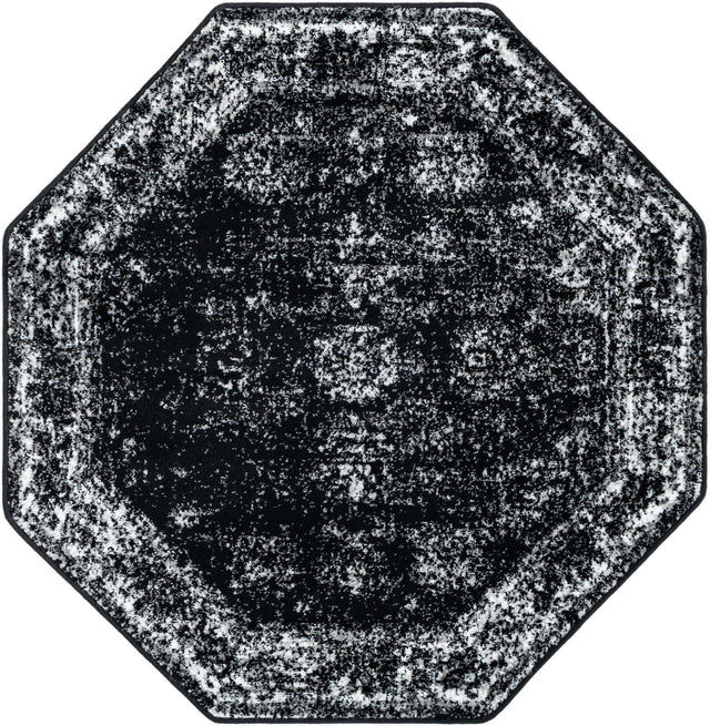 Black 4' 1 x 4' 1 Sofia Octagon Area Rug Durable Easy Clean Stain Resistant Unique Carpet for Affordable Interior Home Design for Sale at Rug Engine