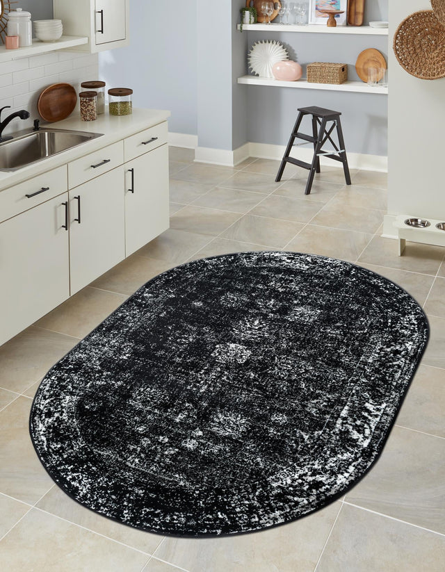 Black 2' x 3' 1 Sofia Oval Area Rug Durable Easy Clean Stain Resistant Unique Carpet for Affordable Interior Home Design for Sale at Rug Engine