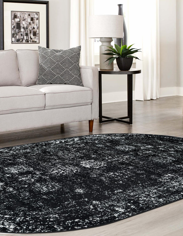 Black 7' 10 x 10' Sofia Oval Area Rug Durable Easy Clean Stain Resistant Unique Carpet for Affordable Interior Home Design for Sale at Rug Engine
