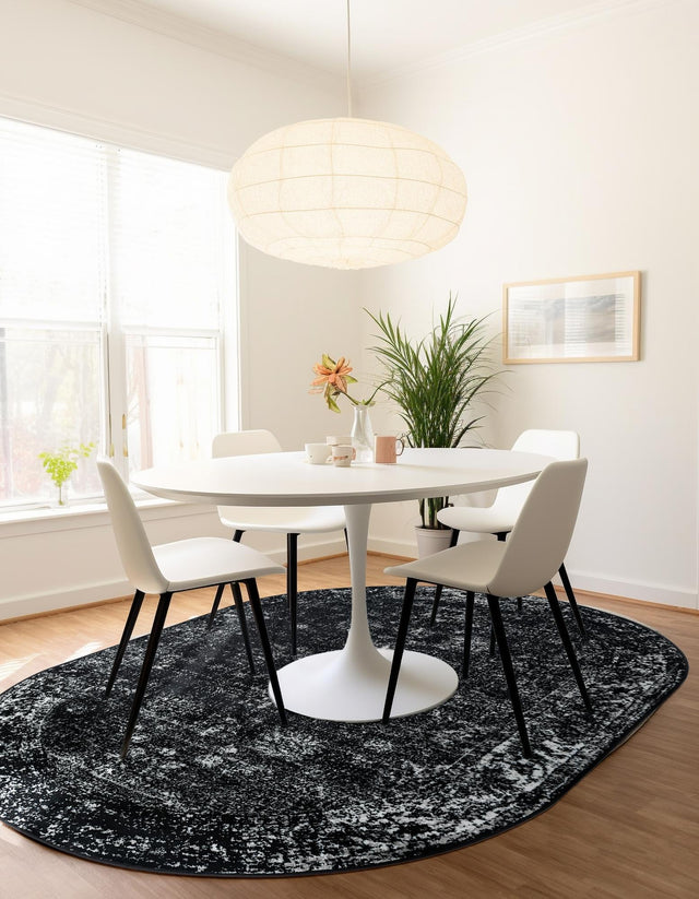 Black 4' 1 x 6' 1 Sofia Oval Area Rug Durable Easy Clean Stain Resistant Unique Carpet for Affordable Interior Home Design for Sale at Rug Engine
