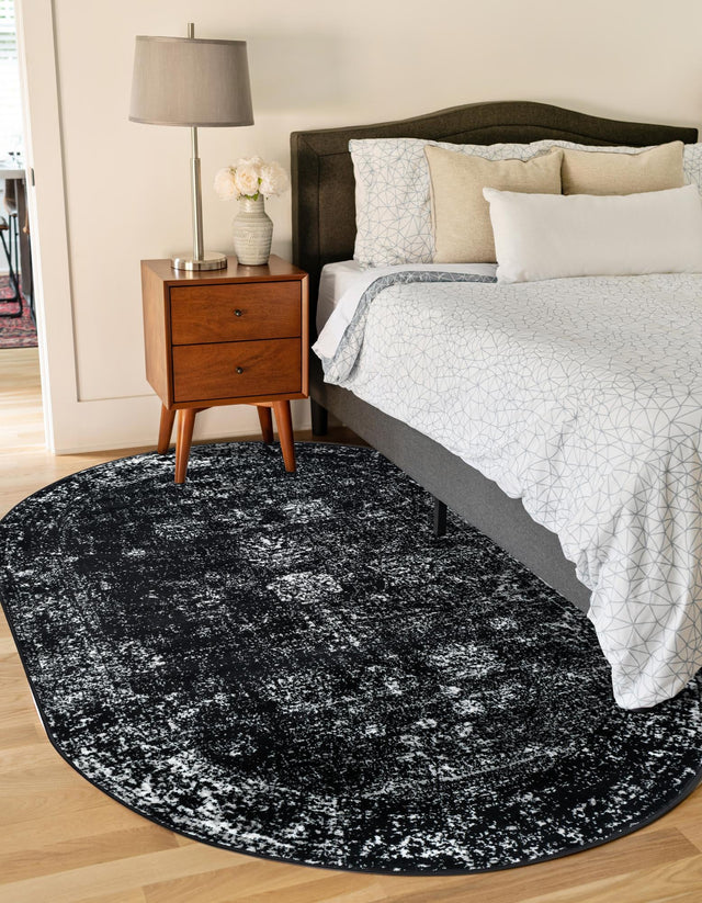 Black 7' 10 x 10' Sofia Oval Area Rug Durable Easy Clean Stain Resistant Unique Carpet for Affordable Interior Home Design for Sale at Rug Engine