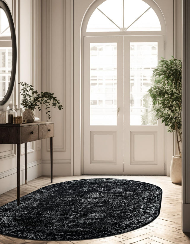 Black 7' 10 x 10' Sofia Oval Area Rug Durable Easy Clean Stain Resistant Unique Carpet for Affordable Interior Home Design for Sale at Rug Engine