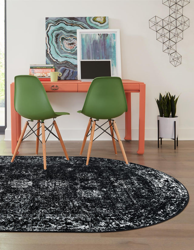 Black 7' 10 x 10' Sofia Oval Area Rug Durable Easy Clean Stain Resistant Unique Carpet for Affordable Interior Home Design for Sale at Rug Engine