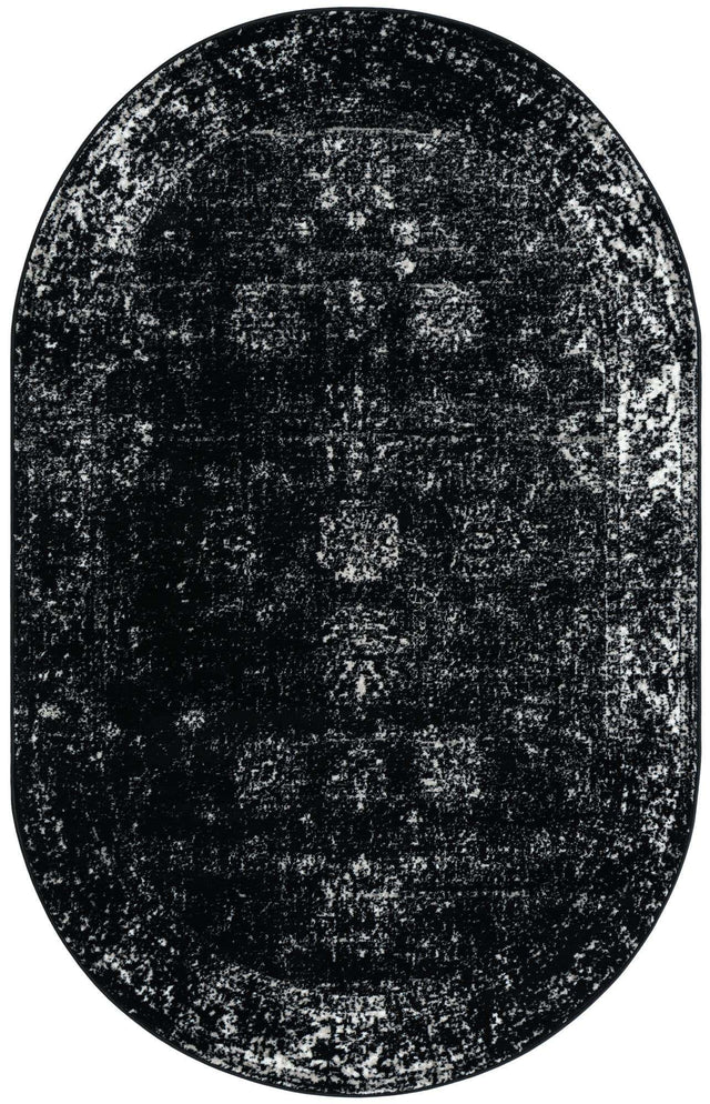 Black 5' 3 x 8' Sofia Oval Area Rug Durable Easy Clean Stain Resistant Unique Carpet for Affordable Interior Home Design for Sale at Rug Engine