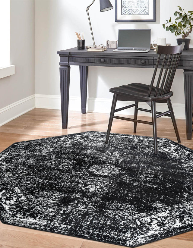 Black 4' 1 x 4' 1 Sofia Octagon Area Rug Durable Easy Clean Stain Resistant Unique Carpet for Affordable Interior Home Design for Sale at Rug Engine