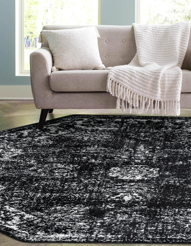 Black 6' 1 x 6' 1 Sofia Octagon Area Rug Durable Easy Clean Stain Resistant Unique Carpet for Affordable Interior Home Design for Sale at Rug Engine