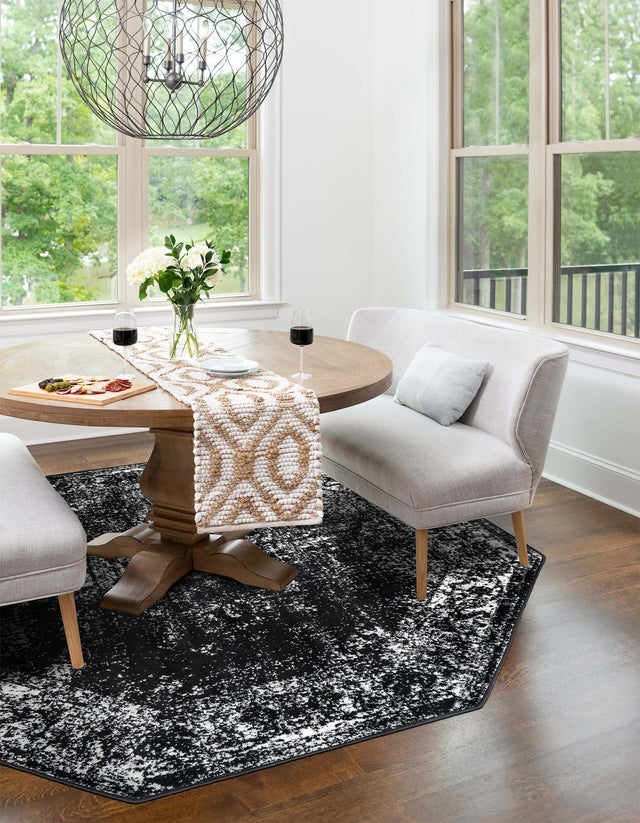 Black 7' 10 x 7' 10 Sofia Octagon Area Rug Durable Easy Clean Stain Resistant Unique Carpet for Affordable Interior Home Design for Sale at Rug Engine