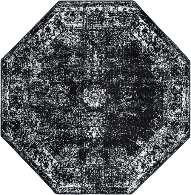 Black 6' 1 x 6' 1 Sofia Octagon Area Rug Durable Easy Clean Stain Resistant Unique Carpet for Affordable Interior Home Design for Sale at Rug Engine