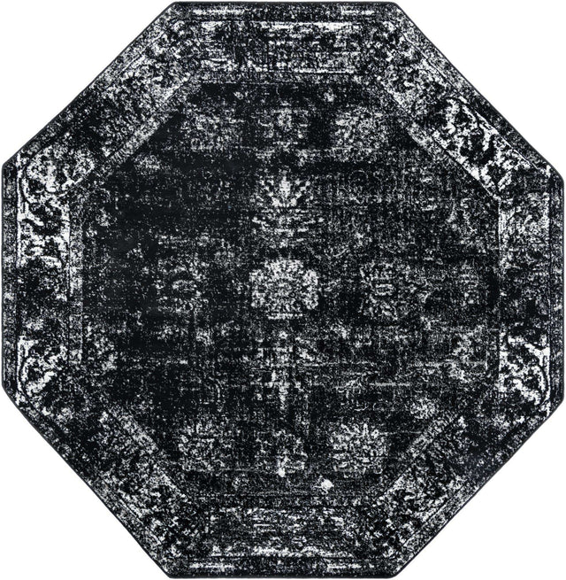 Black 7' 10 x 7' 10 Sofia Octagon Area Rug Durable Easy Clean Stain Resistant Unique Carpet for Affordable Interior Home Design for Sale at Rug Engine