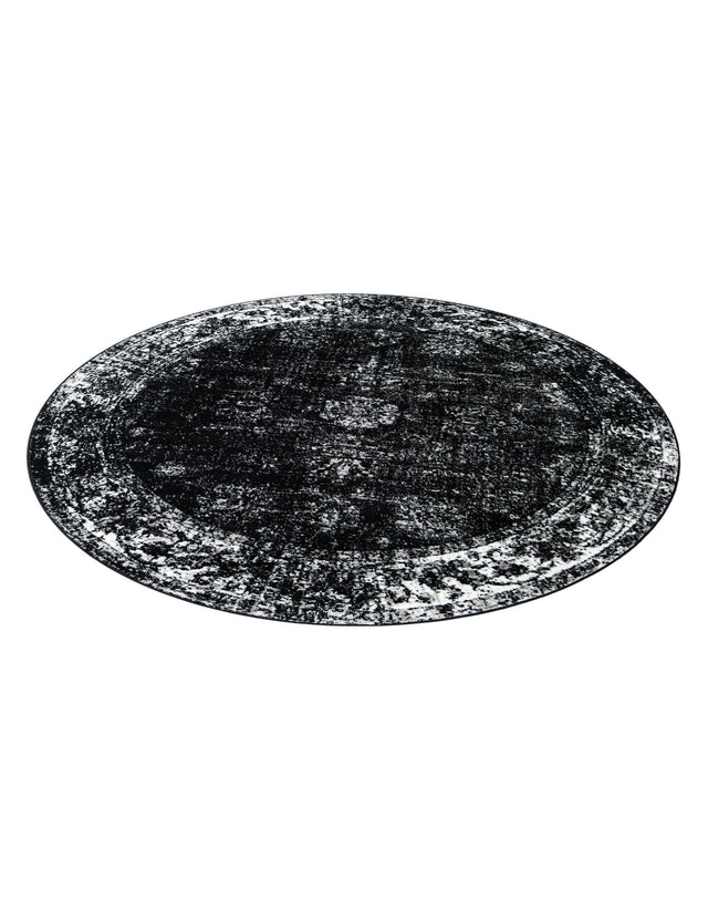 Black 7' 10 x 7' 10 Sofia Round Area Rug Durable Easy Clean Stain Resistant Unique Carpet for Affordable Interior Home Design for Sale at Rug Engine